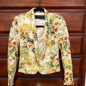 Zara Basic Floral Blazer - Yellow and Green